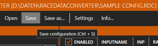 Saving the config file inside Race Data Converter
